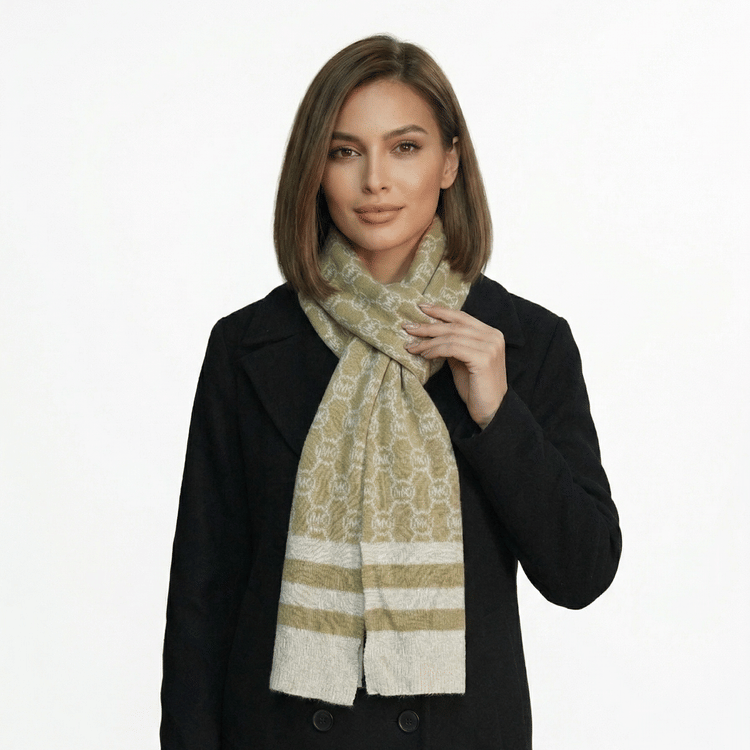 Michael Kors Womens Logo Muffler (Beige & White)-Hover-Image