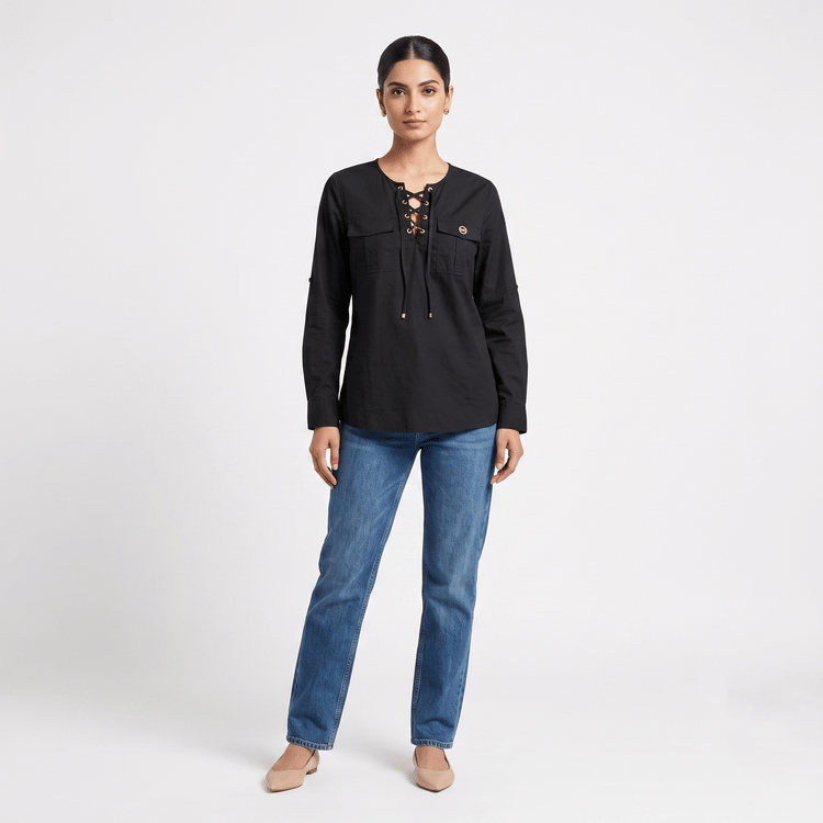 Size M - Michael Kors Black Full Sleeves Top-Hover-Image