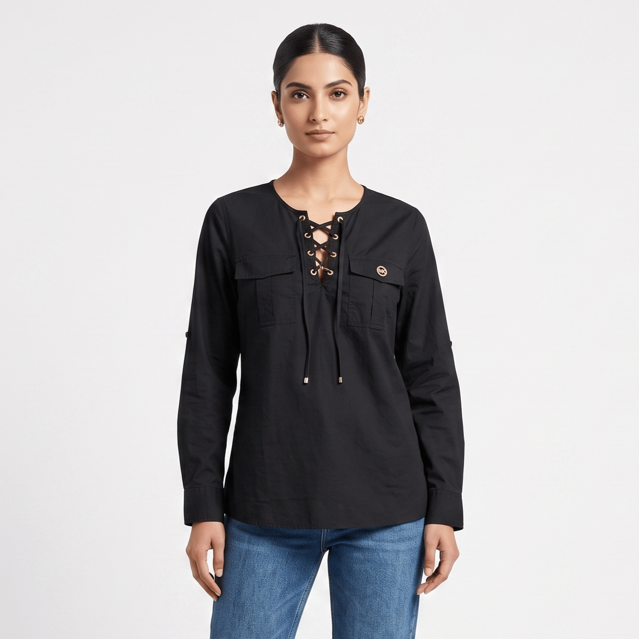 Size M - Michael Kors Black Full Sleeves Top