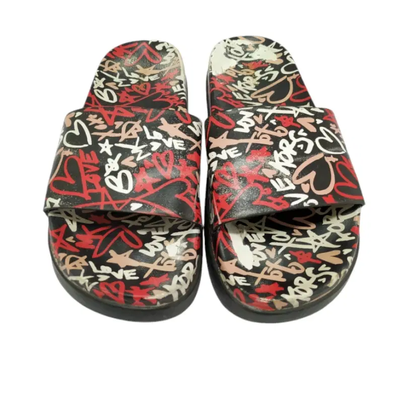Size 9 - Michael Kors Tyra Graffiti Heart Love MK Logo Slide Sandals
