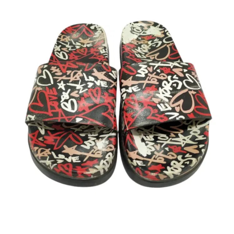 Size 9 - Michael Kors Tyra Graffiti Heart Love MK Logo Slide Sandals-Hover-Image