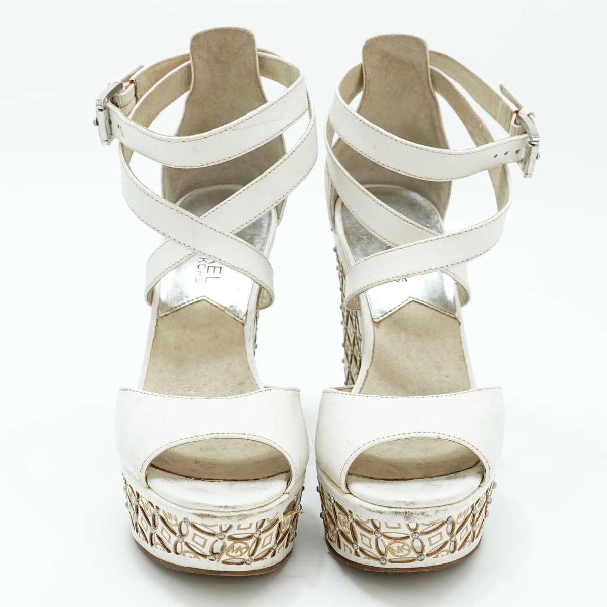 Size 6 - Michael Kors Gabriella platform wedge sandals in optic white leather