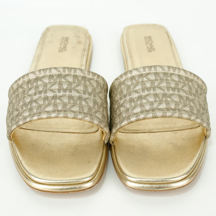 Size 10M - Michael Kors Sadler Quilted Logo Print Flat Sandals-Hover-Image