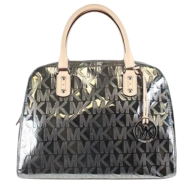 Michael Kors Nickel Signature Mirror Metallic Large Satchel Bag