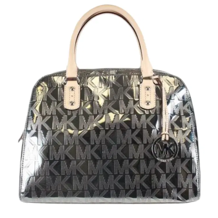 Michael Kors Nickel Signature Mirror Metallic Large Satchel Bag-Hover-Image