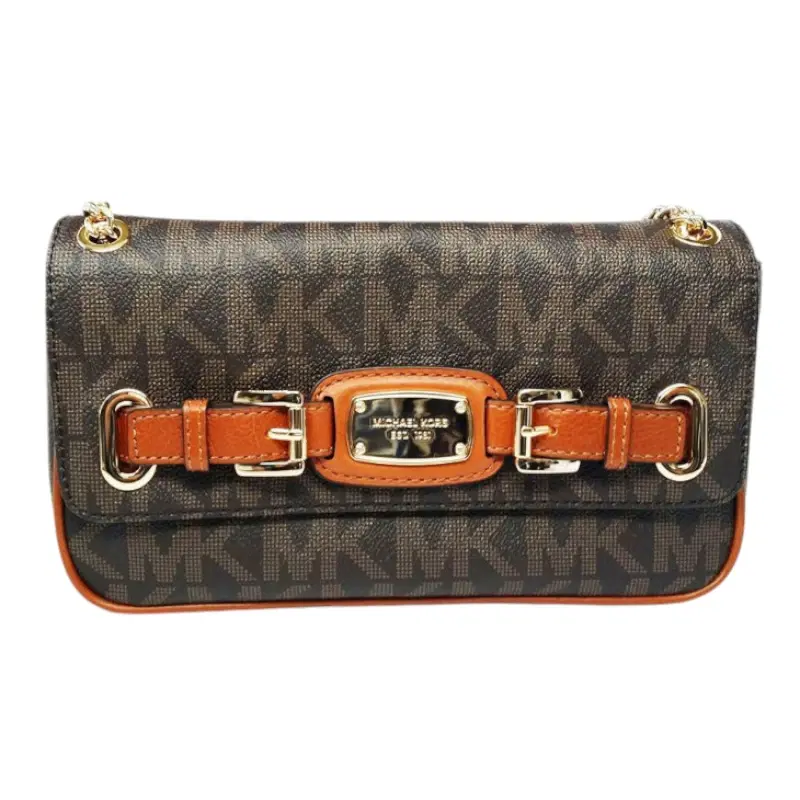 Michael Kors Hamilton MK Signature Brown/Gold PVC Small Flap Shoulder Bag