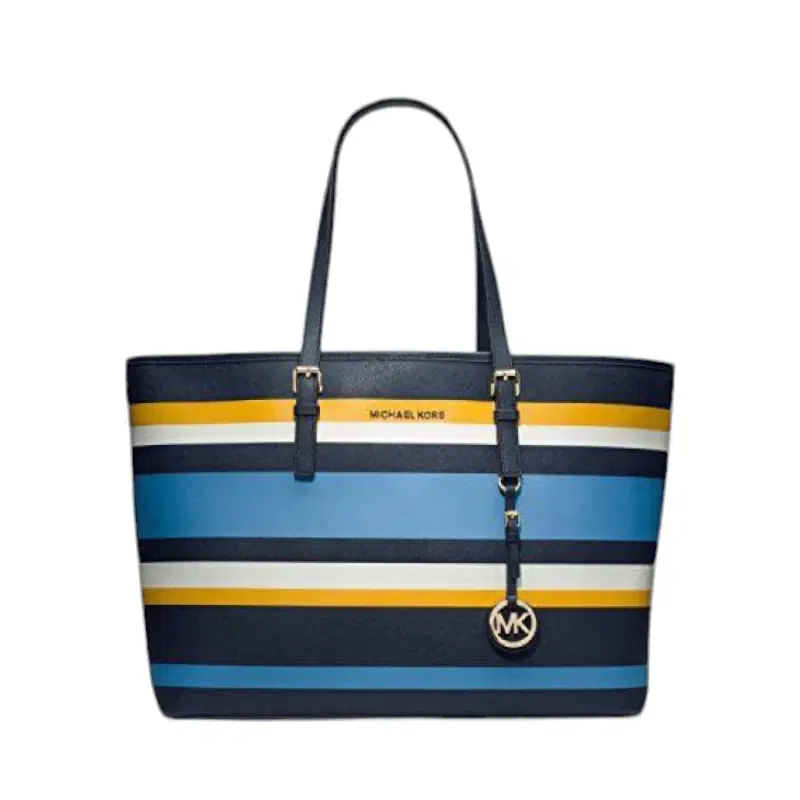 Michael Kors Medium Jet Set Multifunction Saffiano Travel Tote in Navy Multi | Luxepolis.com