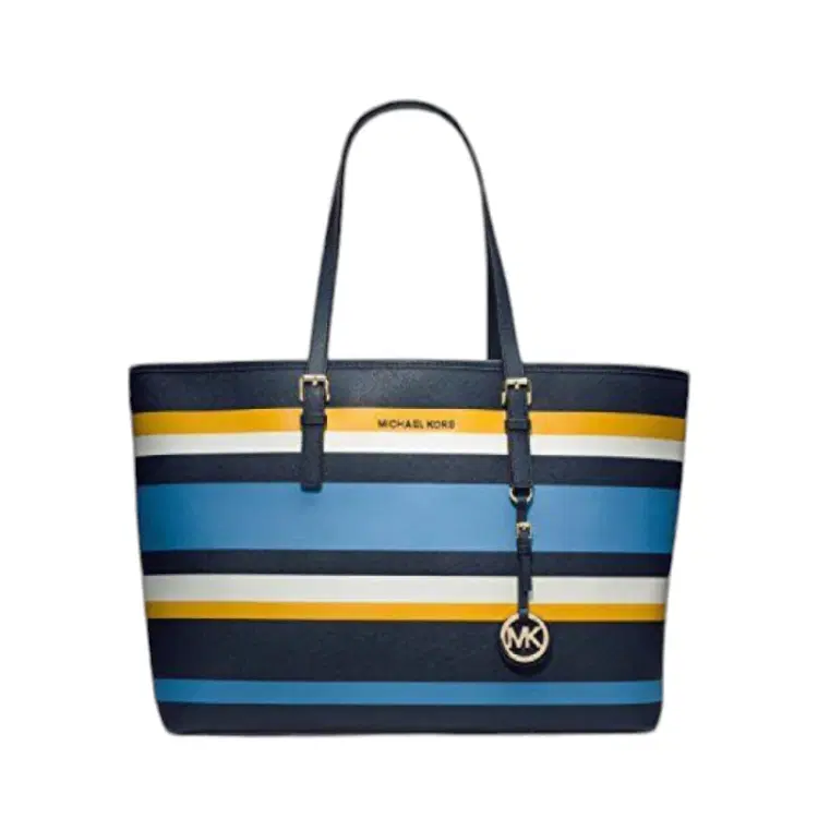 Michael Kors Medium Jet Set Multifunction Saffiano Travel Tote in Navy Multi | Luxepolis.com-Hover-Image