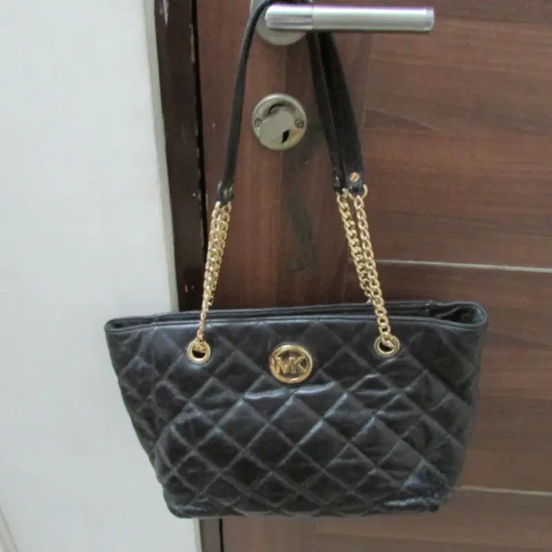 Michael Kors Black Quilted Shoulder Bag with Chain Link Straps