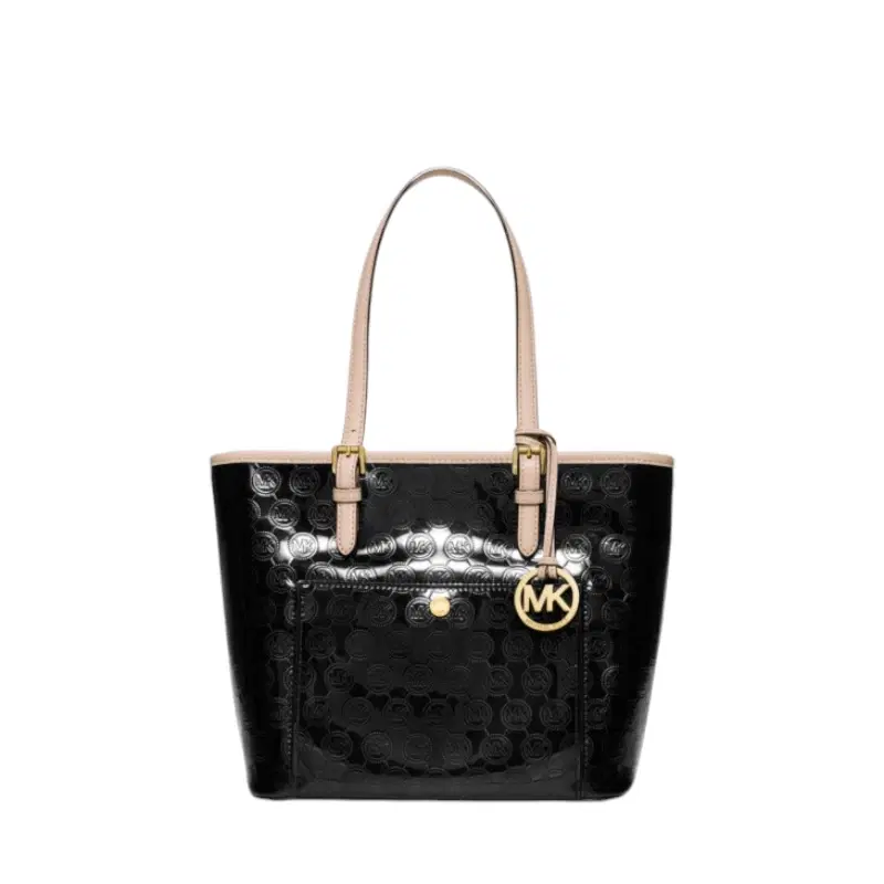 MICHAEL Michael Kors Jet Set Travel Medium Metallic Leather Tote in Nickel