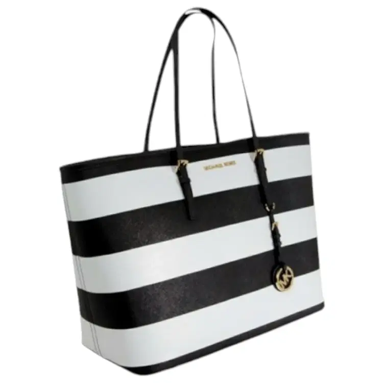 Michael Kors Striped Black and White Saffiano Leather Tote-Hover-Image