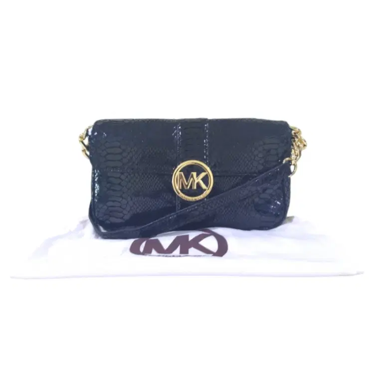 Michael Kors Black Glossy Patent Leather Snake Print Fullton Shoulder Bag-Hover-Image