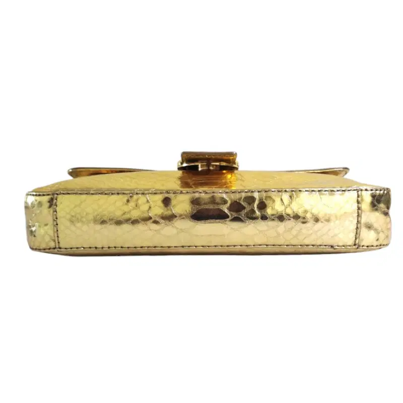 Michael Kors Golden Glossy Patent Leather Snake Print Fullton Shoulder Bag