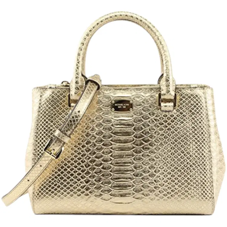 Michael Kors Kellen Pale Gold Embossed Leather Satchel-Hover-Image