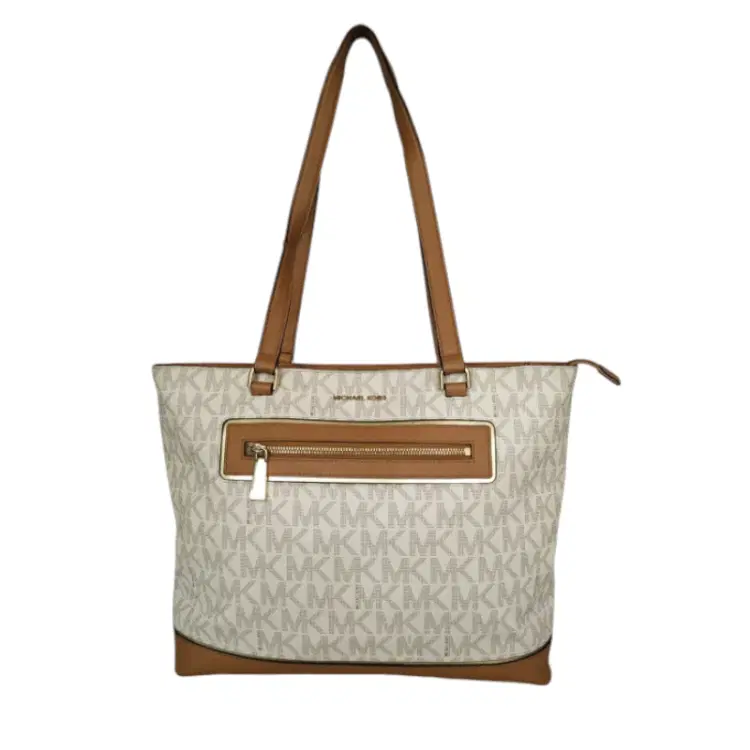 Michael Kors Vanilla Signature Specchio Frame Out Large NS Tote-Hover-Image