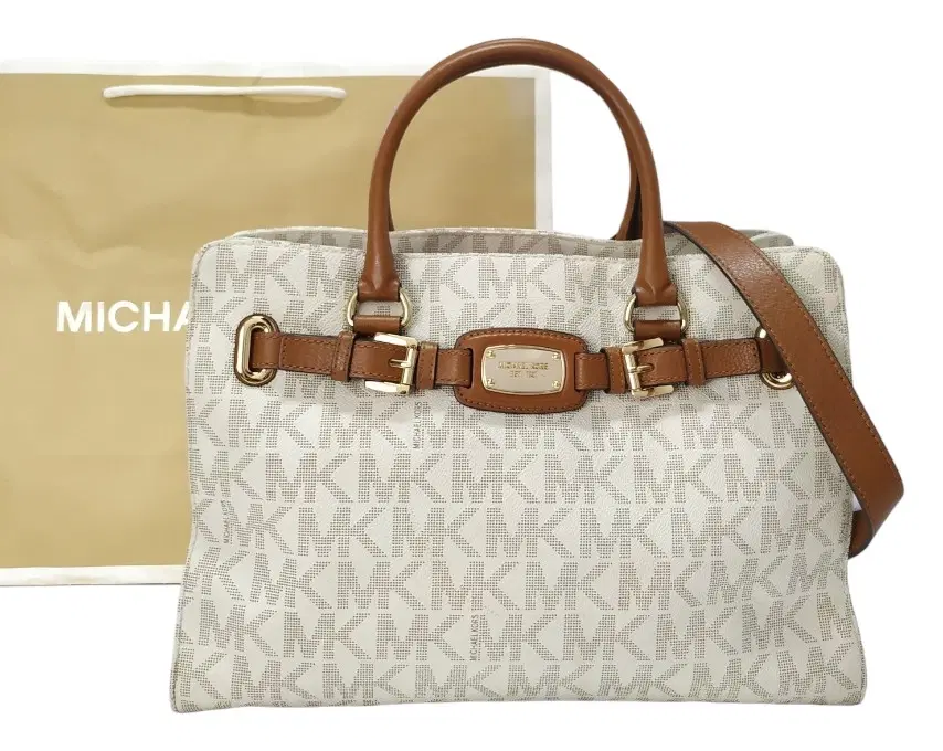 Michael Kors Monogram Vanilla Hamilton East West Satchel