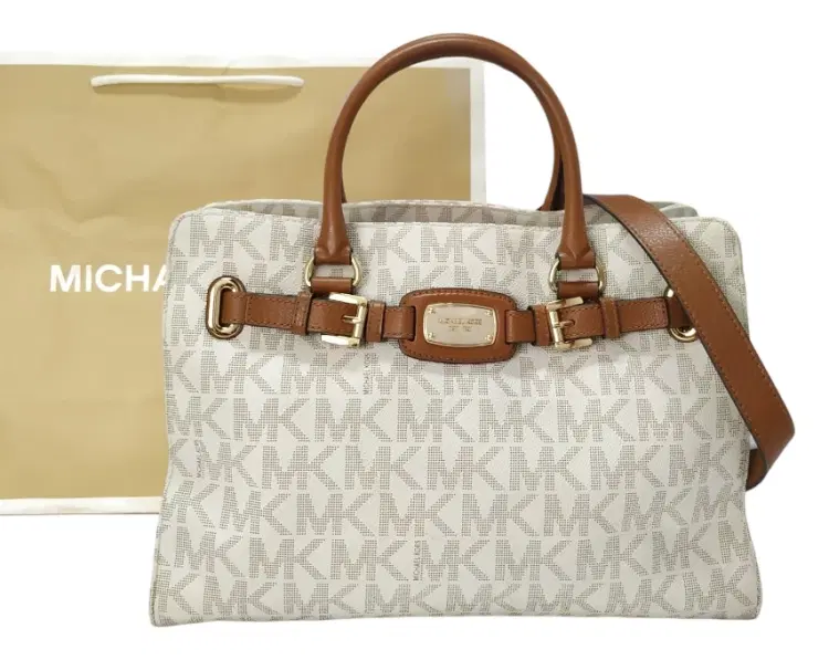 Michael Kors Monogram Vanilla Hamilton East West Satchel-Hover-Image