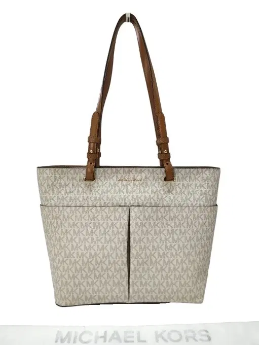 Michael Kors Bedford Medium Top Zip Pocket Tote Bag Vanilla MK Logo