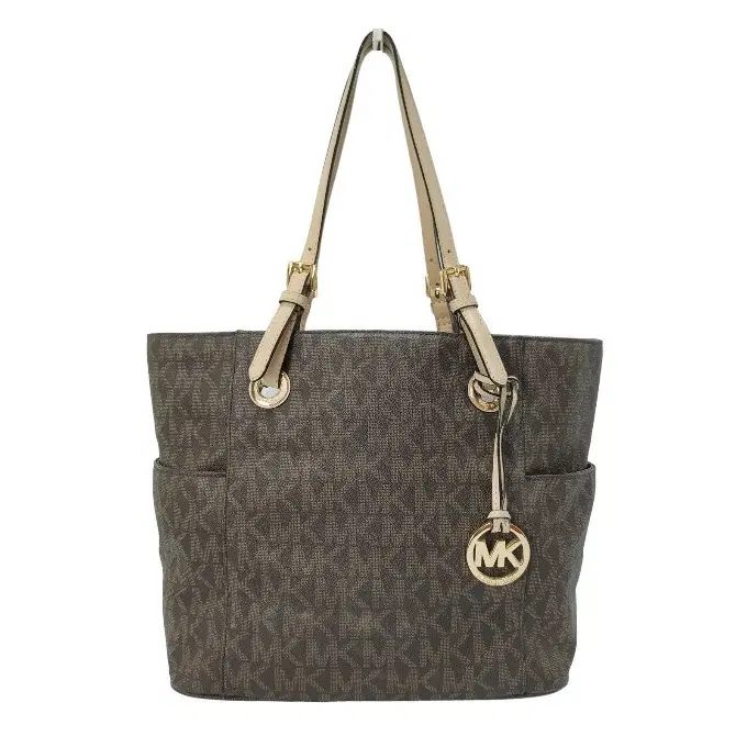 Michael Kors Dark Brown Signature Coated Canvas and Leather Jet Set Tote