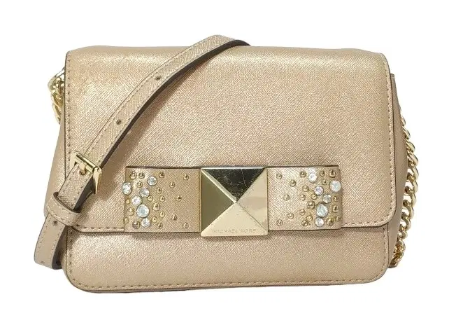 Michael Kors Ruby Medium Clutch Crossbody Pale Gold Leather Bag