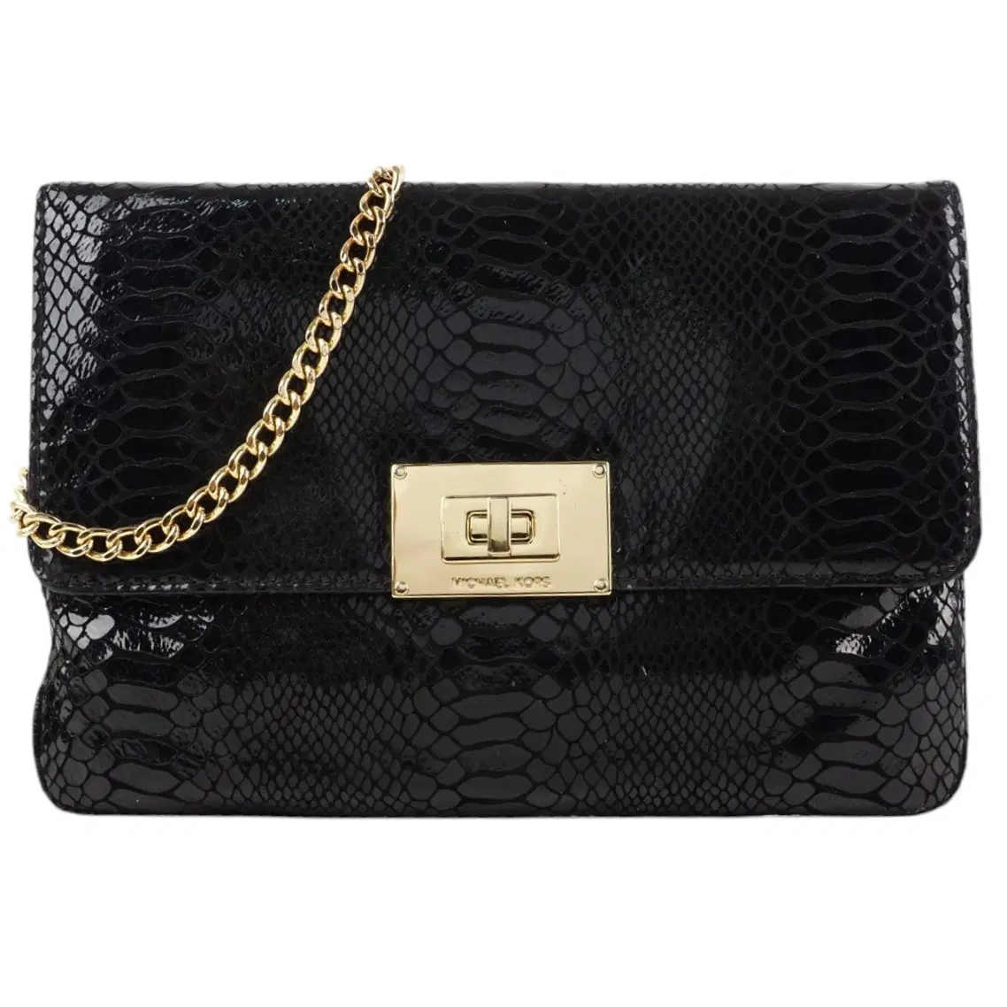 Michael Kors Black Python Embossed Leather Turnlock Slim Chain Bag