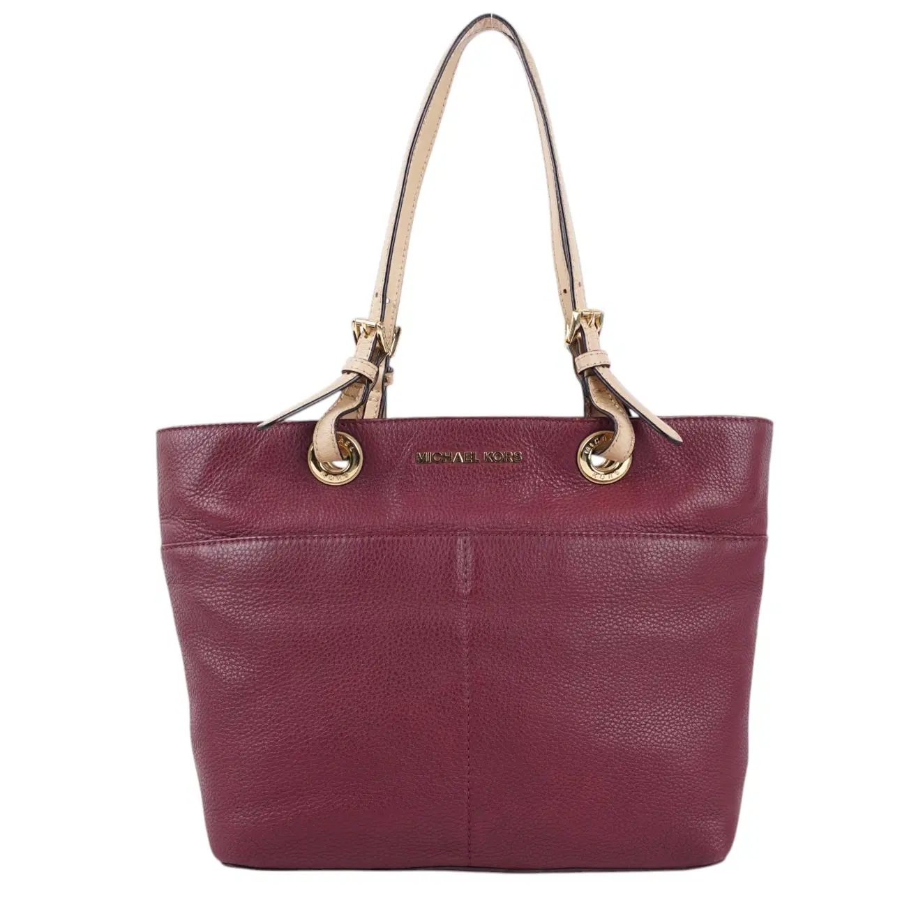 Michael Kors Genuine Leather Tote Bag With Contrast Straps