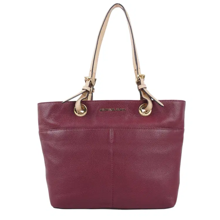 Michael Kors Genuine Leather Tote Bag With Contrast Straps-Hover-Image