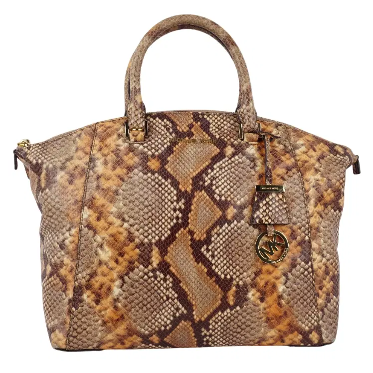 Michael Kors Beige/Brown Python Embossed Leather Satchel