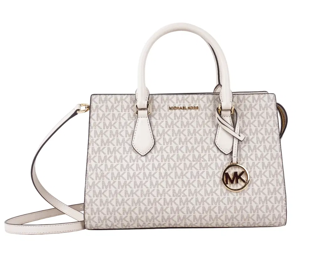 Michael Kors Sheila Medium Zip Satchel Shoulder Bag MK Logo White