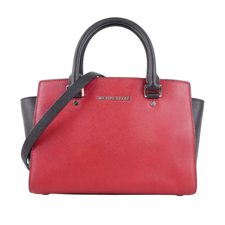 Michael Kors Red and Black Saffiano Leather Medium Satchel-Hover-Image
