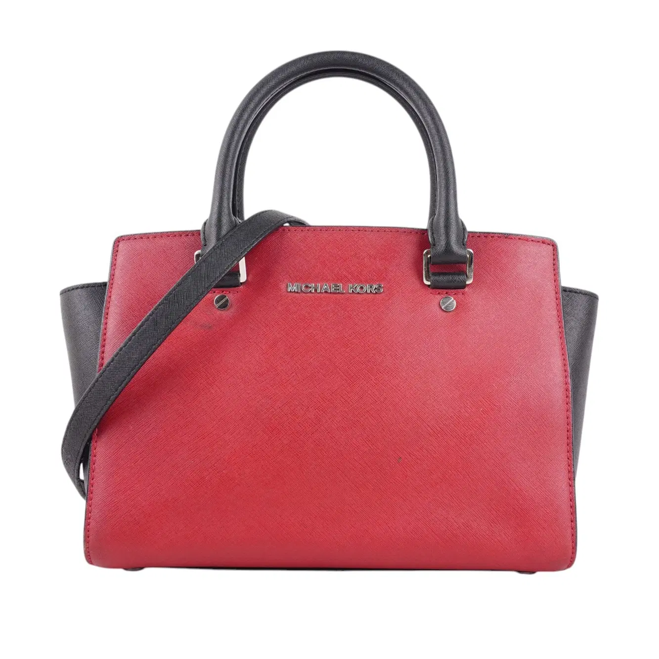 Michael Kors Red and Black Saffiano Leather Medium Satchel