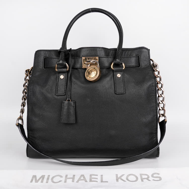 Michael Kors Hamilton Black Leather Satchel-Hover-Image