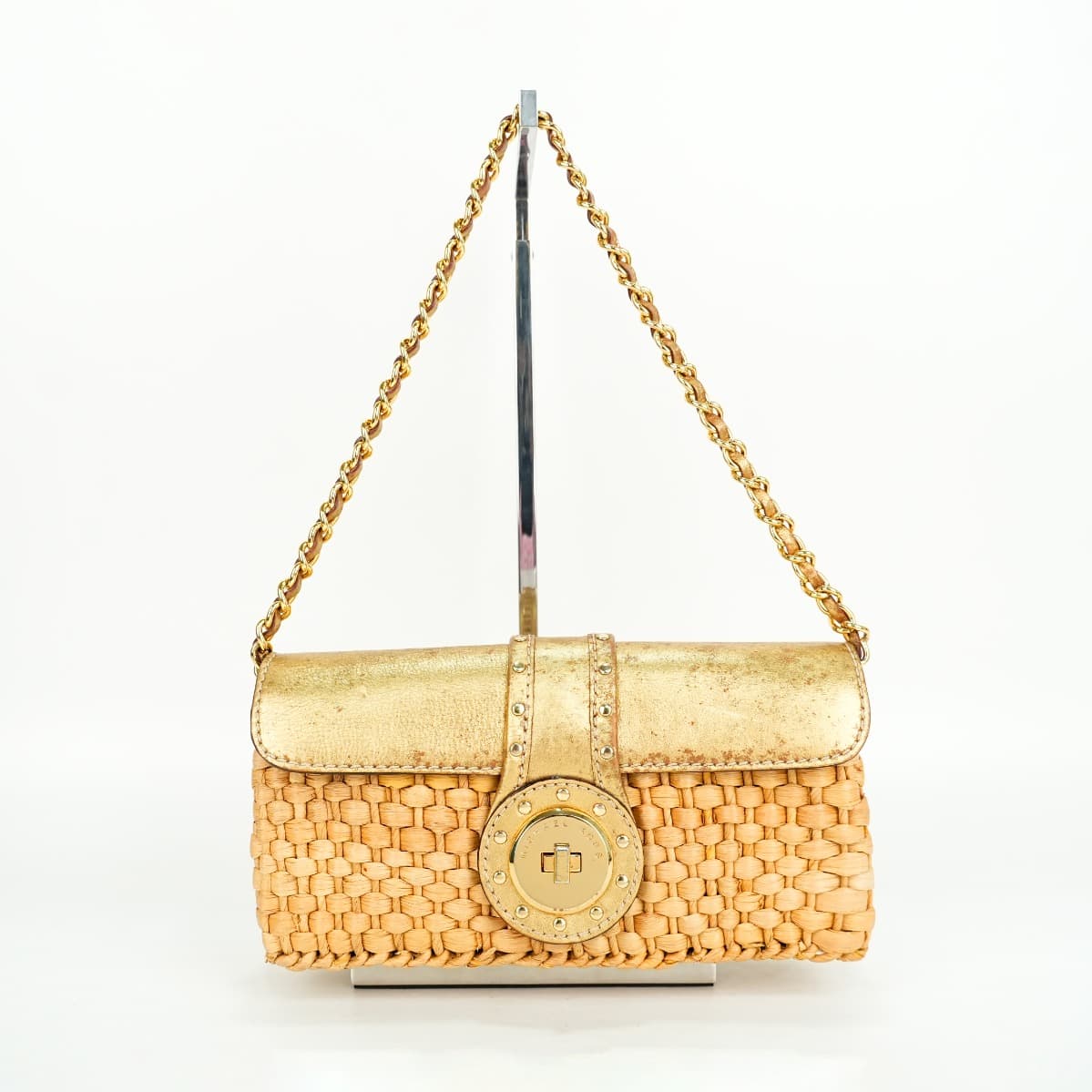MICHAEL KORS Panama Straw Leather Woven Clutch