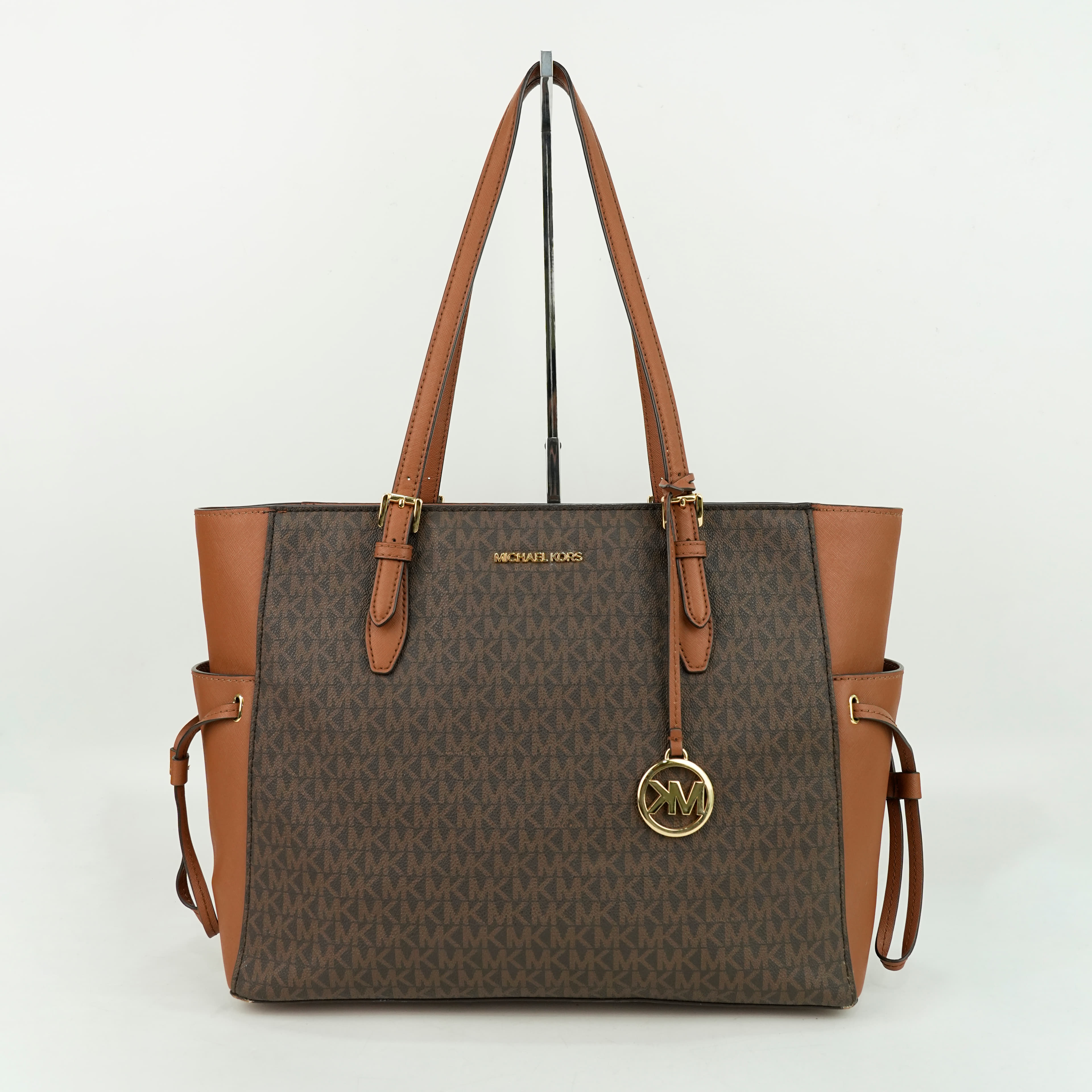 Michael Kors Charlotte Large Logo and Leather Top-Zip Tote Bag