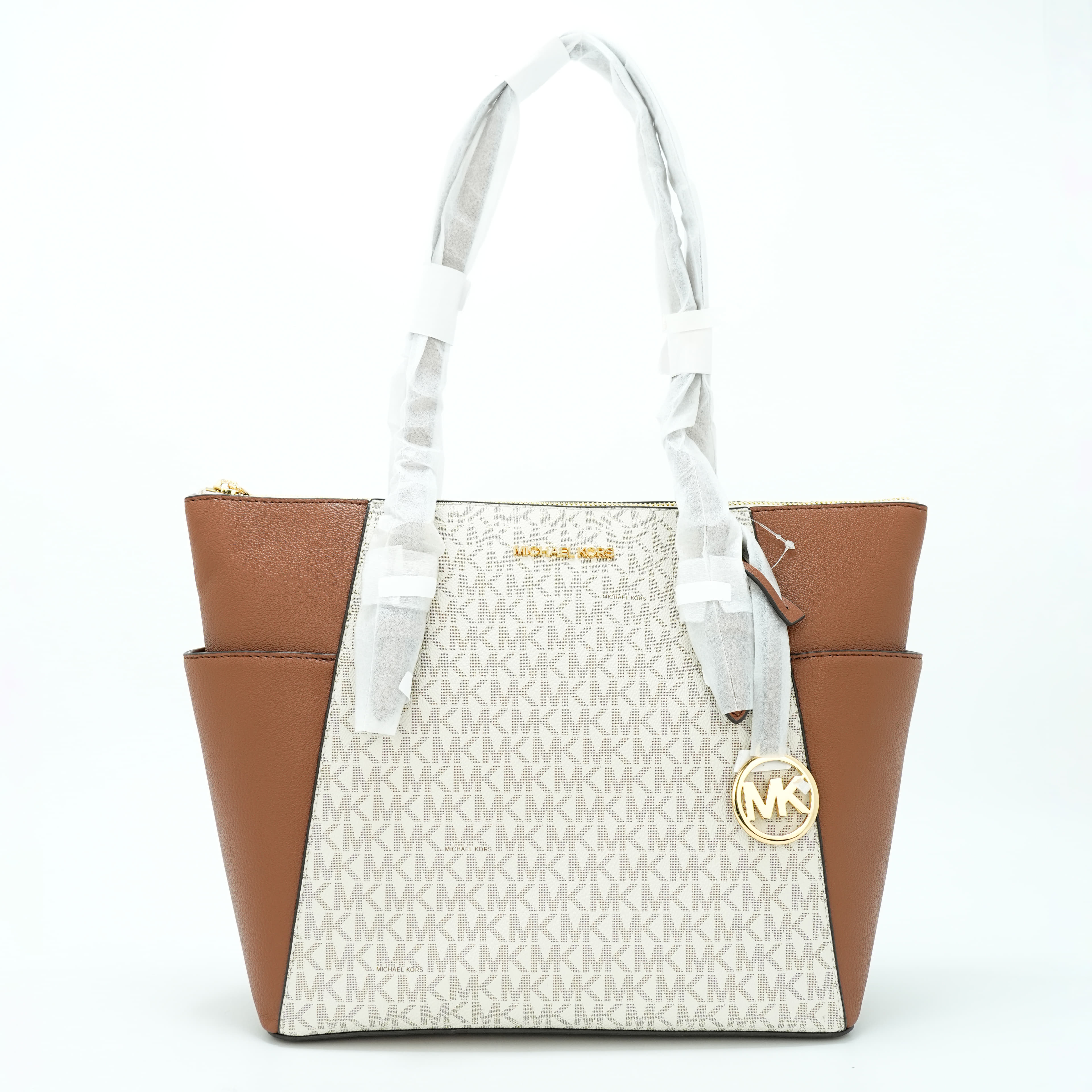Michael Kors Charlotte Large Logo and Leather Top-Zip Tote Bag