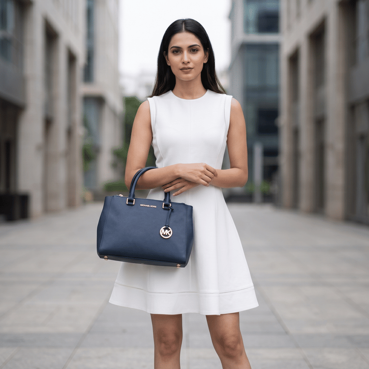Michael Kors Navy Blue Saffiano Leather Bag-Hover-Image