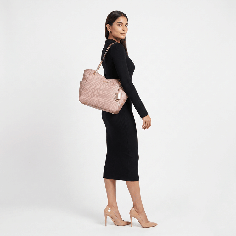 Michael Kors Jet Set Large Logo Rose Gold Shoulder Bag-Hover-Image