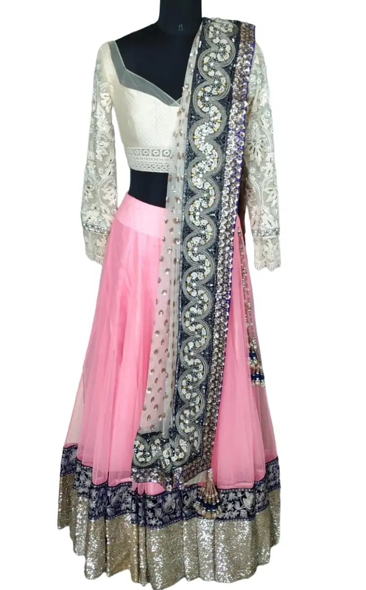 Manish Malhotra White & Pink Lehenga-Hover-Image