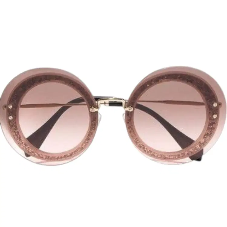 Miu Miu Pink/Fabric Glitter Round Woman Sunglasses-Hover-Image