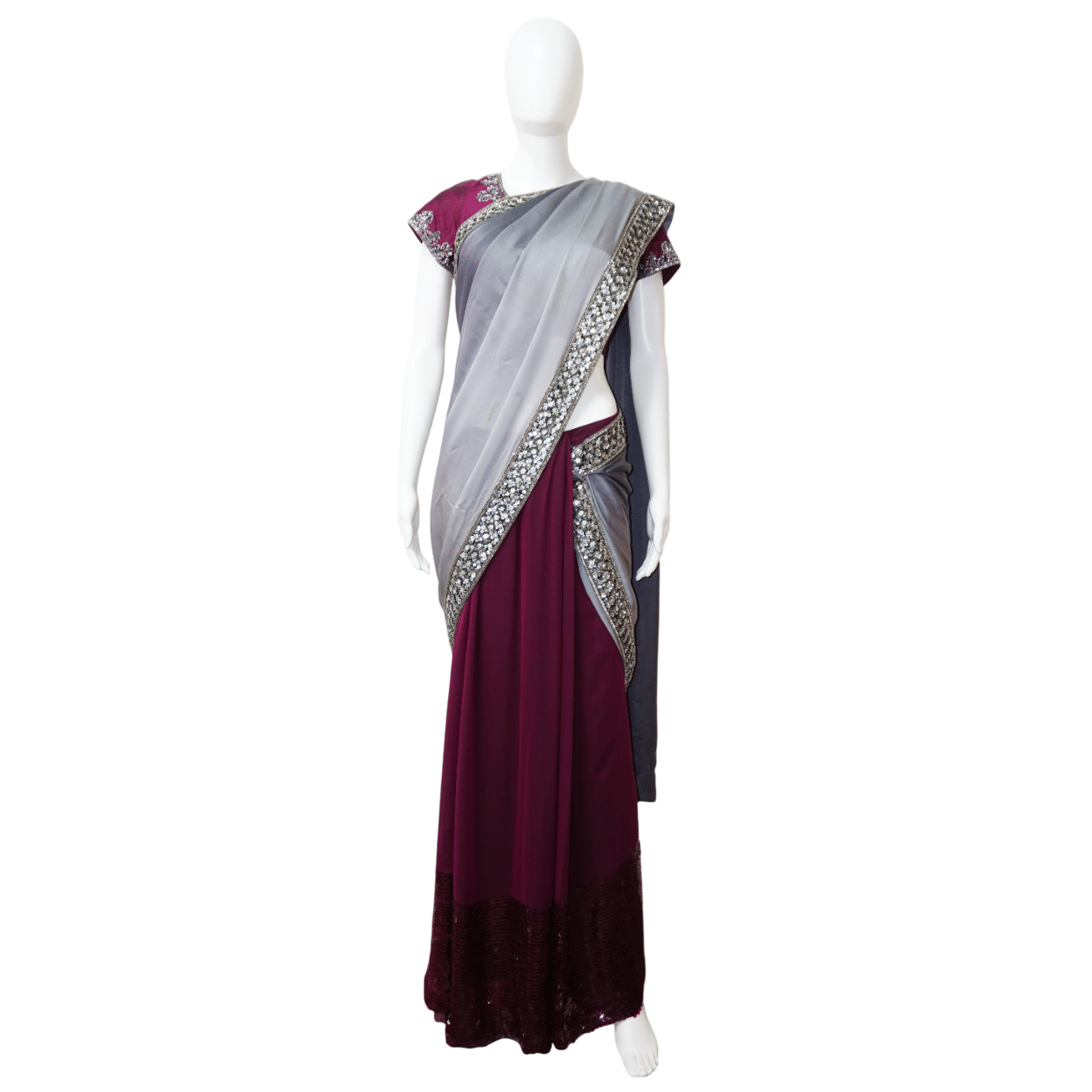 Manish Malhotra Grey Saree With Magenta Blouse