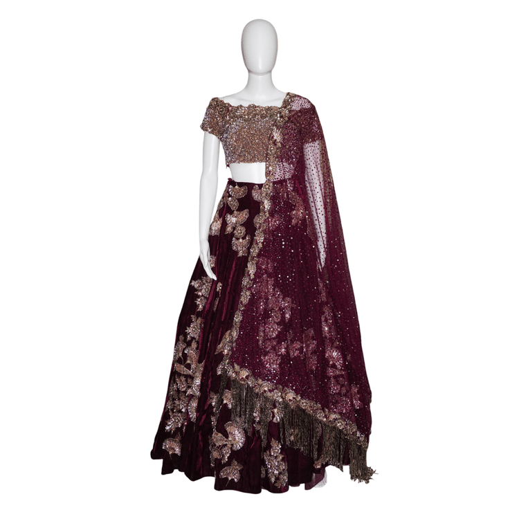 Manish Malhotra Velvet Embroidered Lehenga-Hover-Image