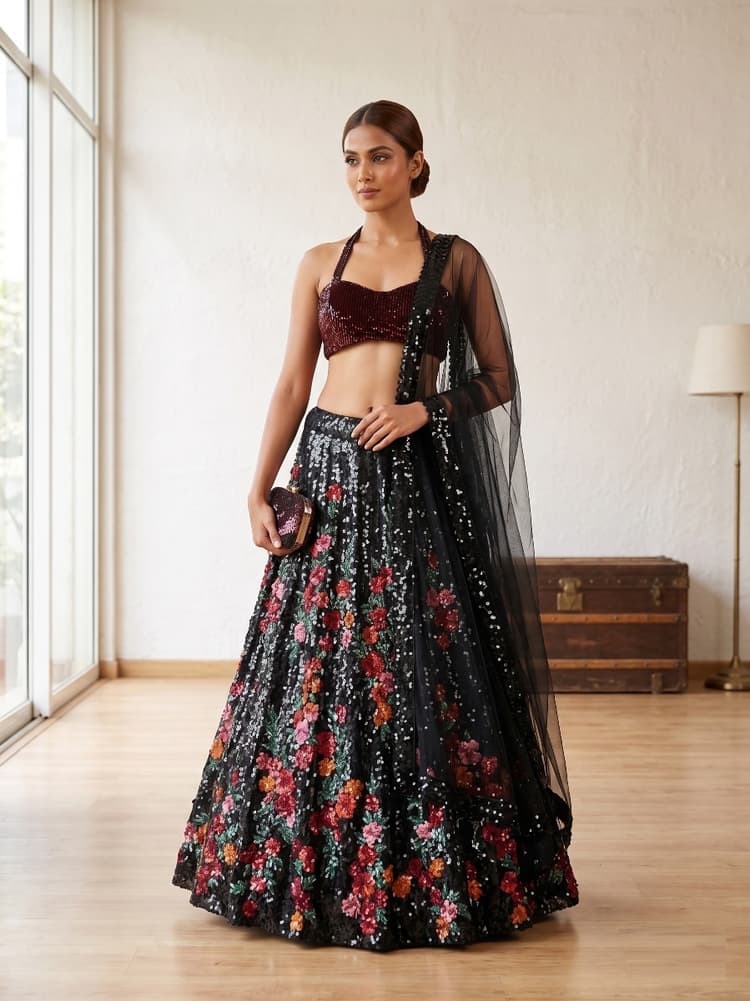 Manish Malhotra Floral Sequins Lehenga-Hover-Image