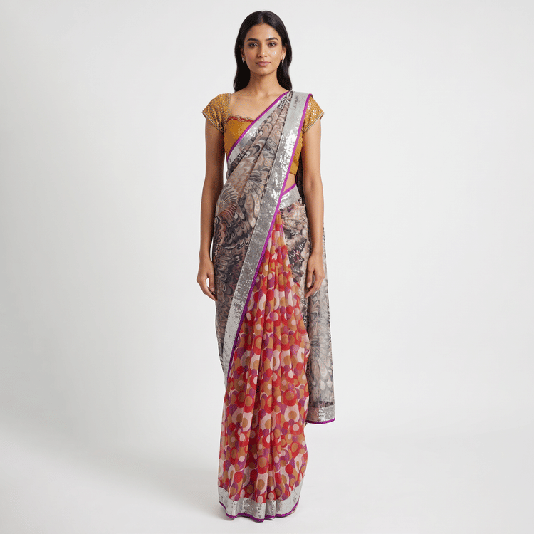 Manish Malhotra Georgette Multi Colour Saree-Hover-Image