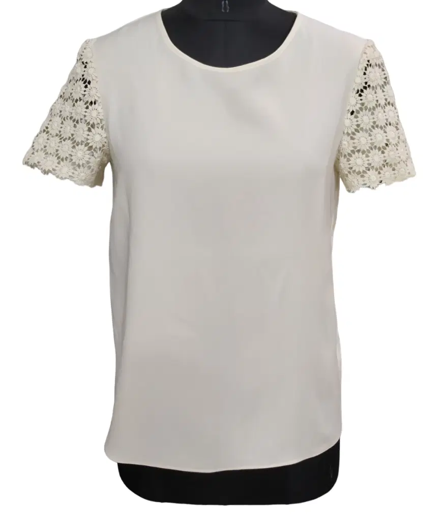 Moschino Cream Crepe and Lace Sleeve Top