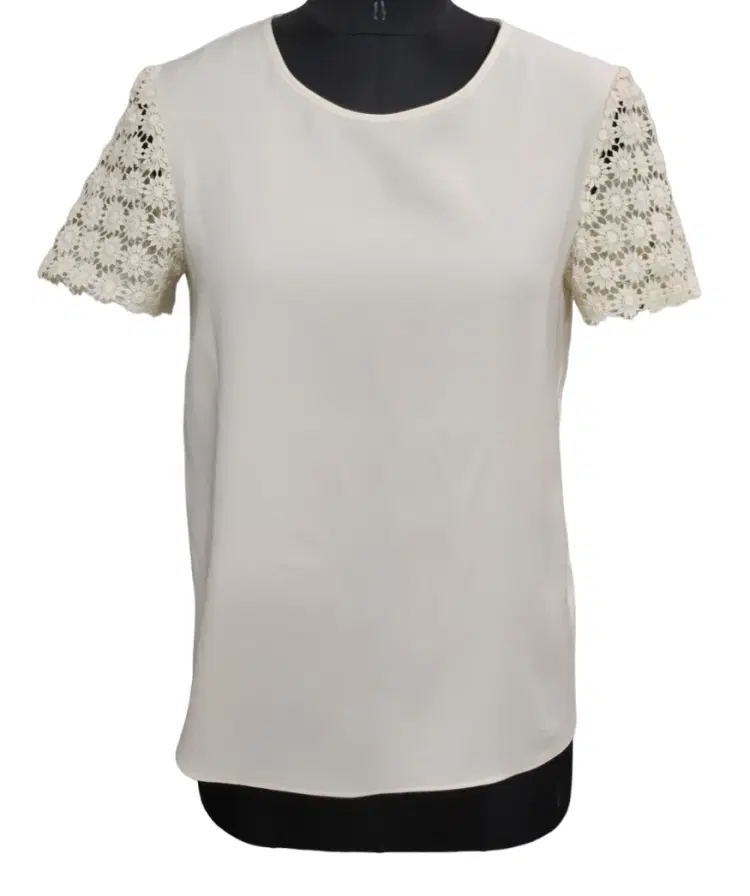 Moschino Cream Crepe and Lace Sleeve Top-Hover-Image