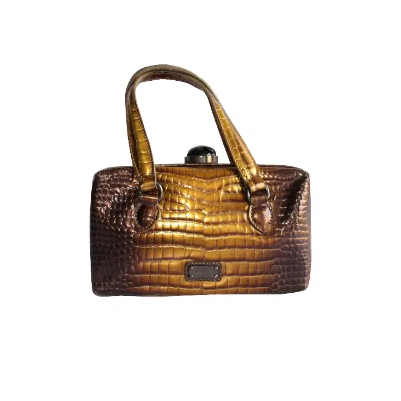 Moschino Cheap and Chic Bronze Patent Croc Embossed Handbag