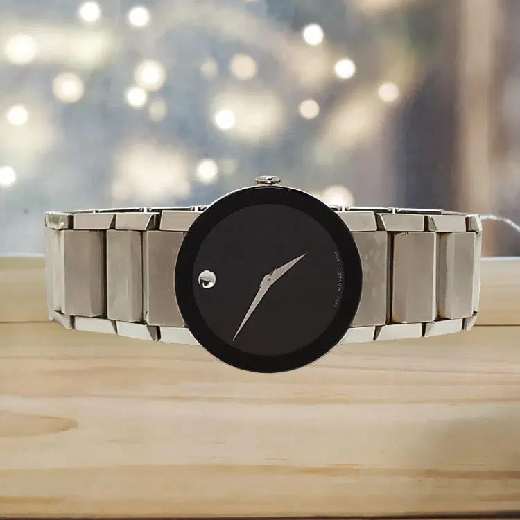 Movado Sapphire Black Dial Mens Steel Watch-Hover-Image