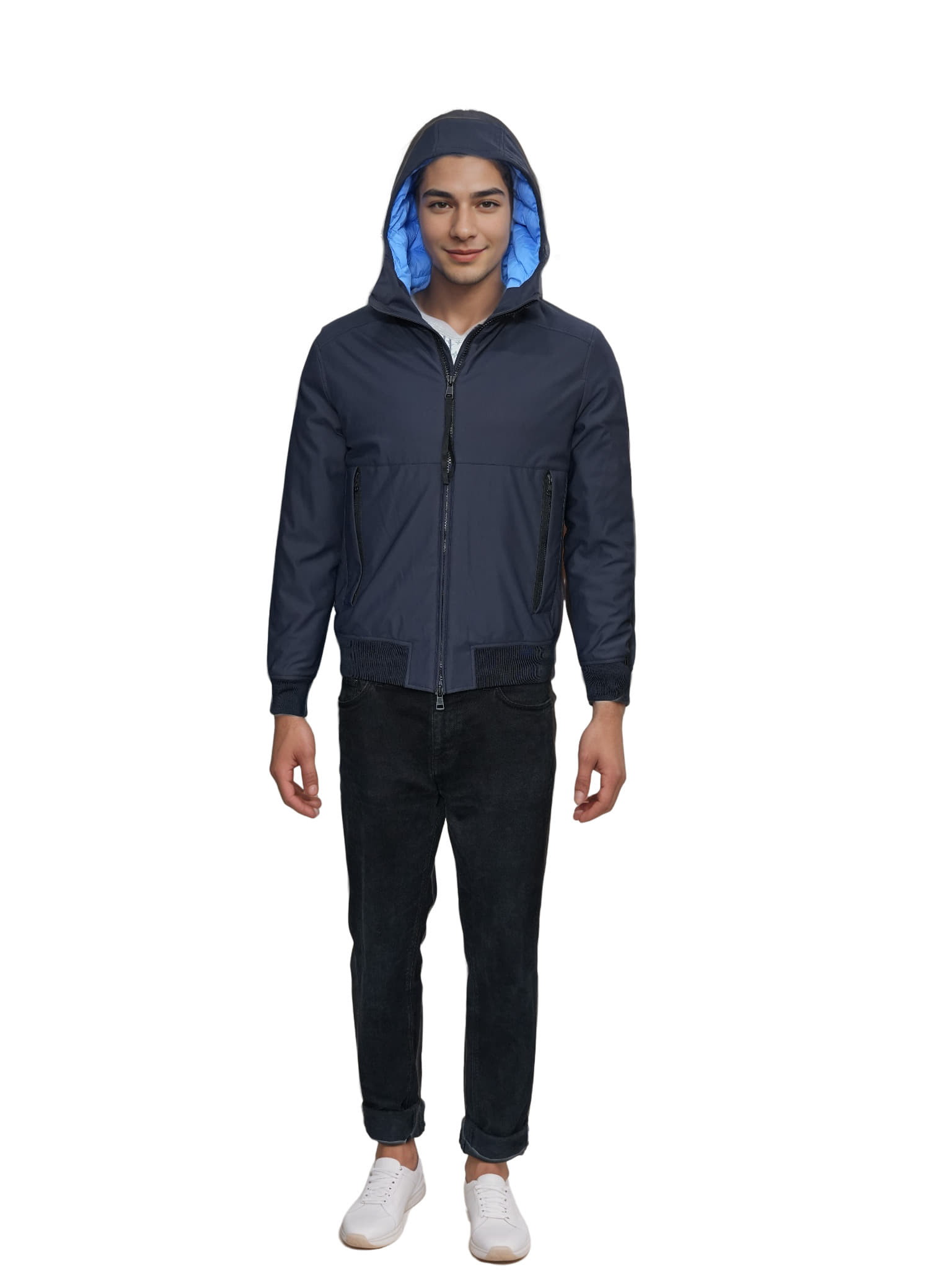 Moncler Navy Hooded Down Jacket, Size M