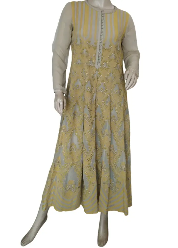 Manish Gupta Yellow & Grey Embroidery Dress-Hover-Image