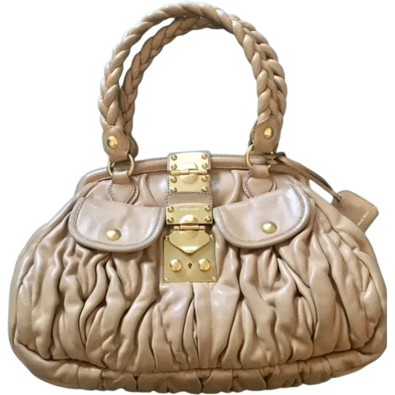 Miu Miu Nappa Matelasse Coffer Frame Tote Beige Satchel